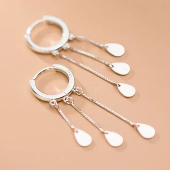 NEW 925 STERLING SILVER TASSEL HOOP EARRINGS, WONDERFUL EARRINGS, WOW EARRINGS - Picture 3 of 6